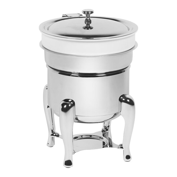 An Eastern Tabletop stainless steel chafer with a porcelain food pan and lid.