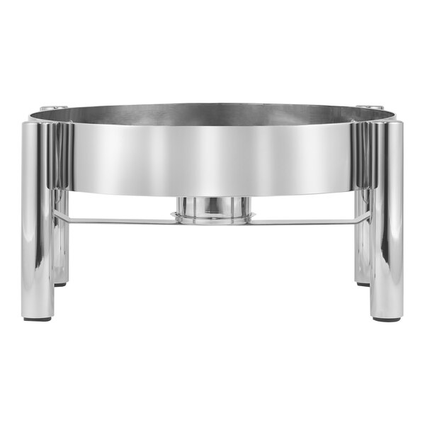 An Eastern Tabletop stainless steel round chafer stand with legs.