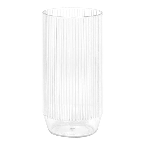 A clear Front of the House highball glass with a vertical stripe pattern.