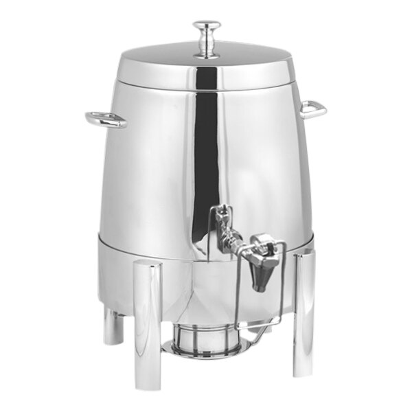 A silver stainless steel Eastern Tabletop coffee chafer urn with a lid.