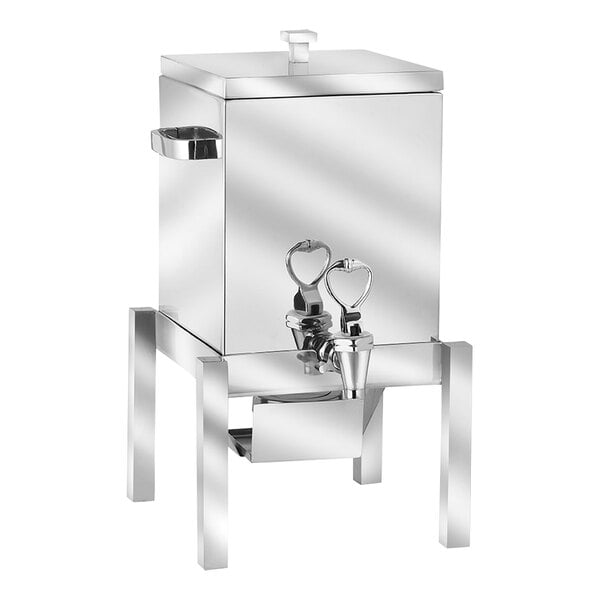 An Eastern Tabletop stainless steel square coffee chafer urn with a handle.