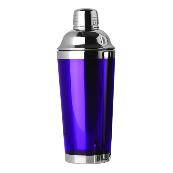 A purple double wall cocktail shaker with a silver lid.
