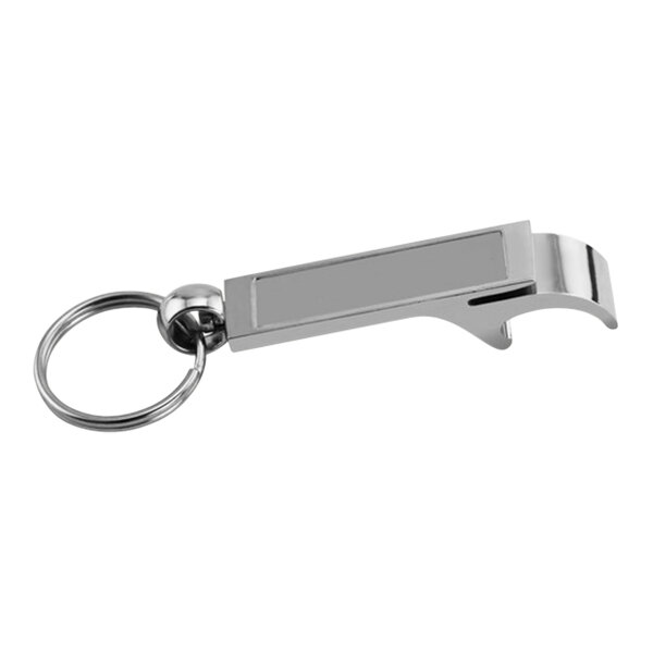 A Franmara silver bottle opener on a key chain.