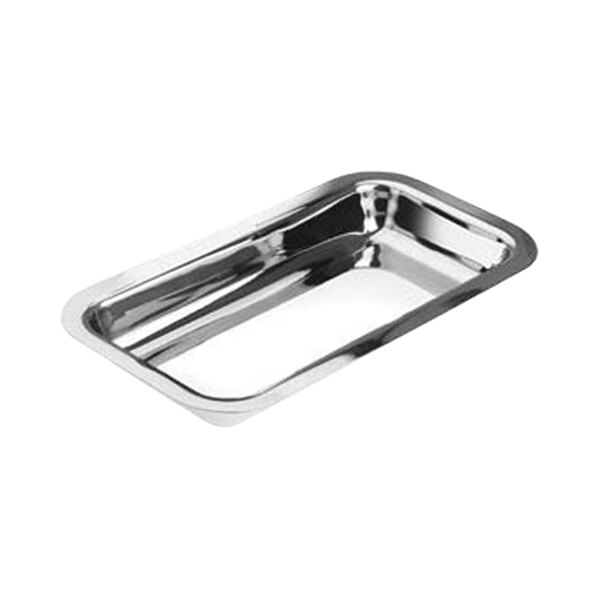 An Eastern Tabletop rectangular stainless steel tray with a handle.