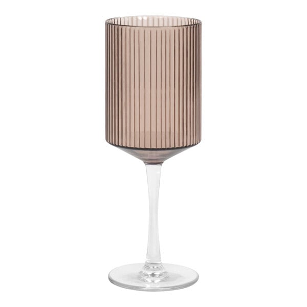A Front of the House plastic wine glass with a striped pattern on the base.
