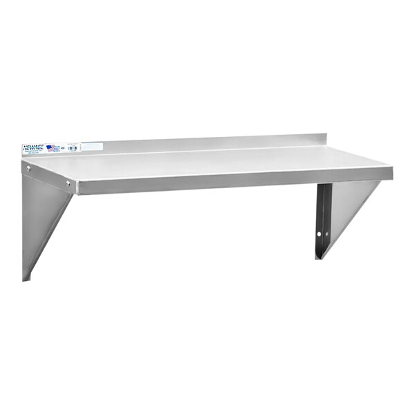A New Age aluminum solid wall shelf with a white label.