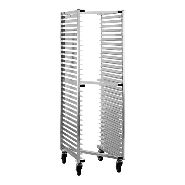 A New Age Z-Type sheet pan rack with wheels.