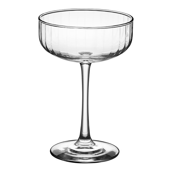 A clear Libbey coupe glass with a stem.