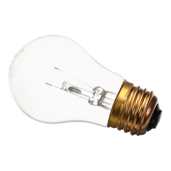 A Hatco light bulb with a clear coating and a black base.