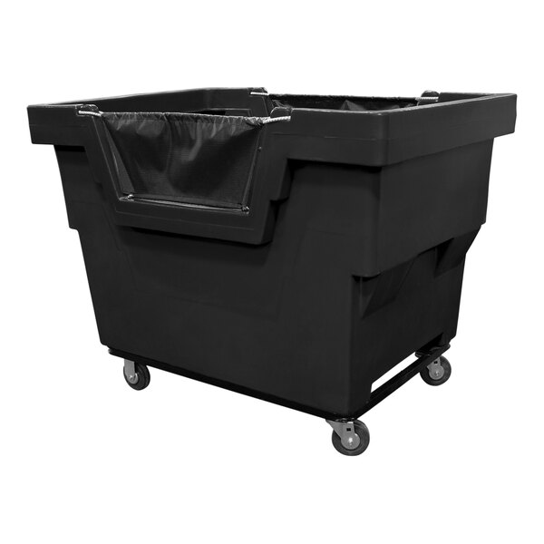 A Royal Basket Trucks black mail truck with 2 rigid and 2 swivel casters.