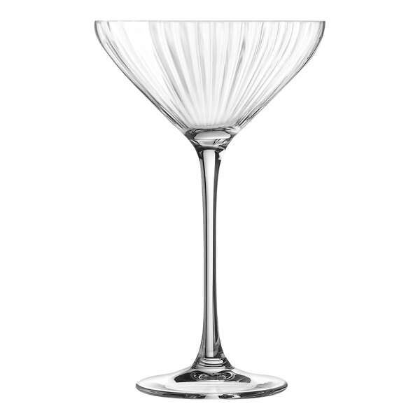 A clear Chef & Sommelier coupe glass with a curved stem.