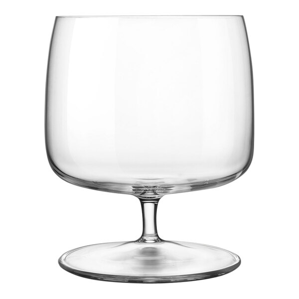 A Luigi Bormioli Vinalia cognac glass with a stem and base.
