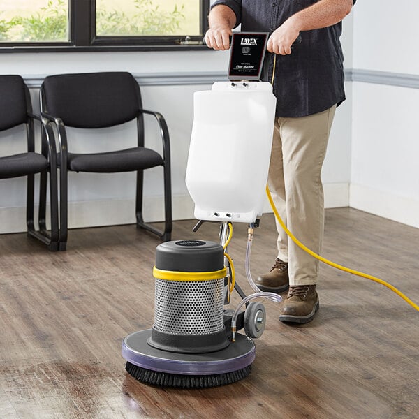 Lavex Pro 17" Heavy-Duty Single Speed Rotary Floor Machine with Pad Driver, Scrub Brush, and 4 Gallon Solution Tank - 175 RPM