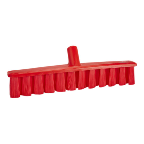A red Vikan broom head with medium bristles.