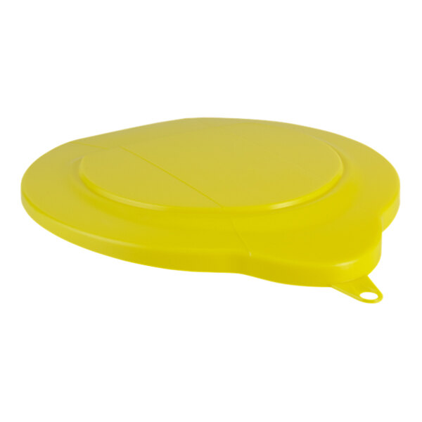 A yellow plastic Vikan lid with a handle.