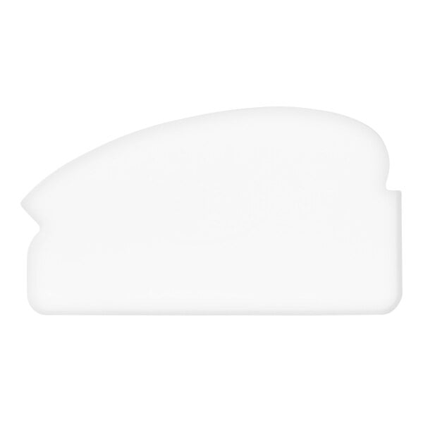 A white flexible hand scraper with a curved edge.