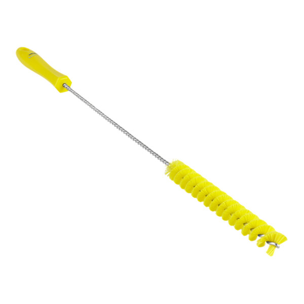 A Vikan yellow tube brush with a long handle.