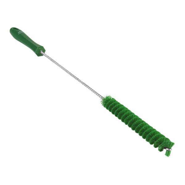 A green Vikan tube brush with a long handle.