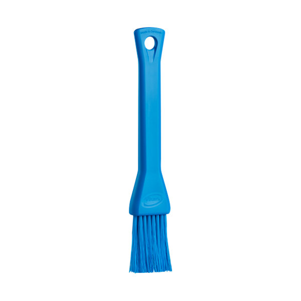 A blue Vikan pastry brush with a plastic handle.