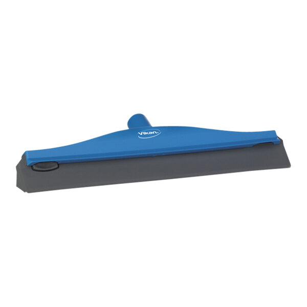 A blue Vikan squeegee with a plastic frame.
