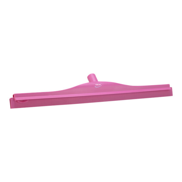 A pink Vikan hygienic double blade rubber floor squeegee with a plastic frame.