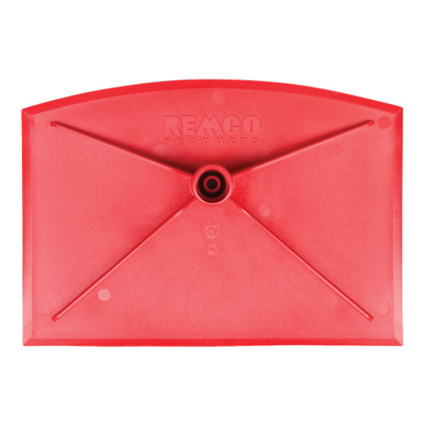 A red plastic Remco food scraper with a hole in the handle.