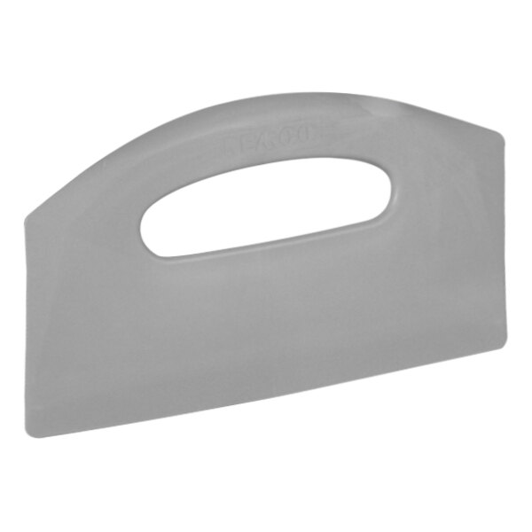 A grey plastic Remco bench scraper with a grey metal handle.