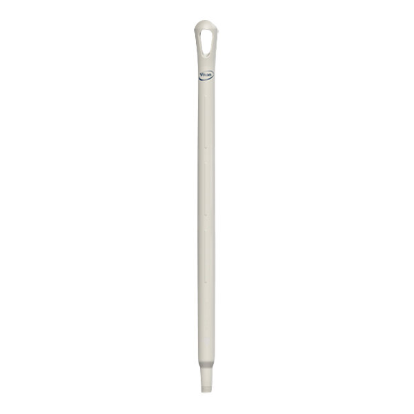 A white plastic threaded broom handle.