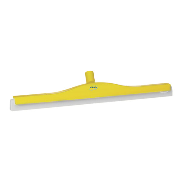 A yellow Vikan floor squeegee with white plastic parts.