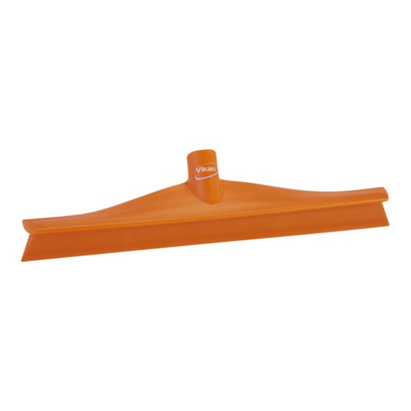 An orange Vikan Ultra-Hygienic single blade rubber floor squeegee with a plastic frame.
