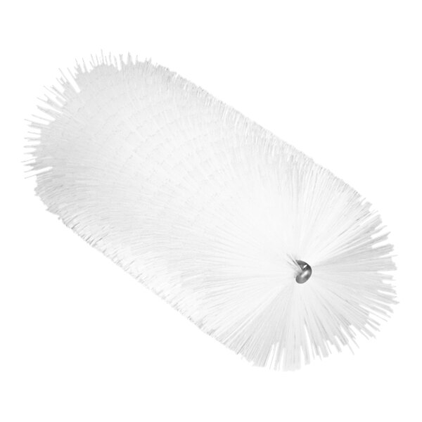 A white round brush head with long white bristles.