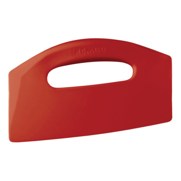 A Remco red polypropylene bench scraper with an 8" red handle.