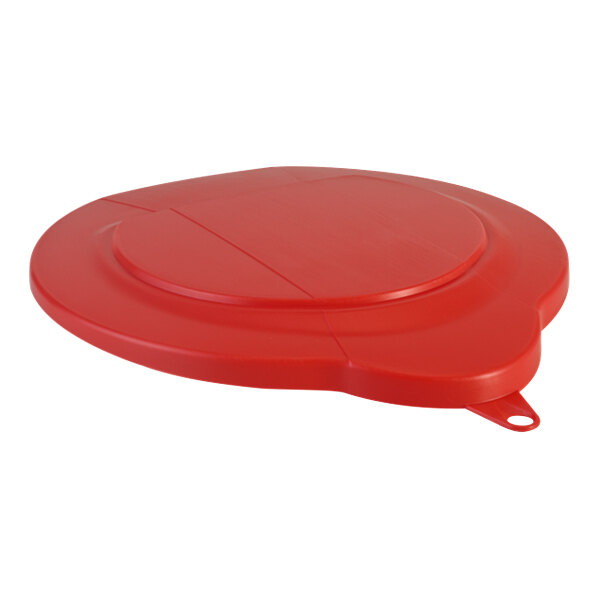 A red Vikan lid with a handle.