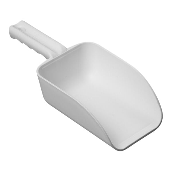 A white Remco polypropylene hand scoop with a handle.