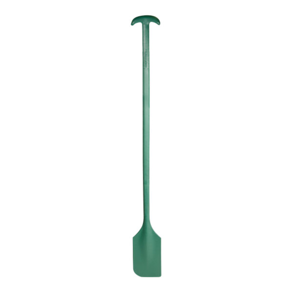 A green paddle with a long handle.