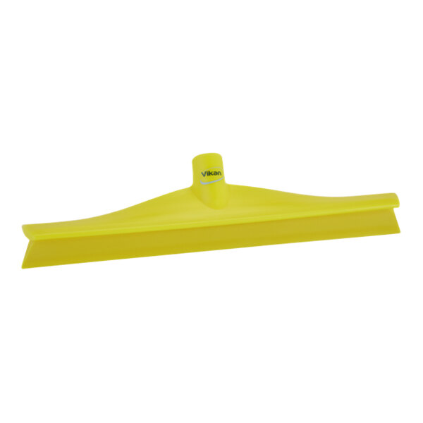 A yellow plastic floor squeegee with a yellow single blade.