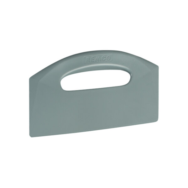 A Remco grey polypropylene bench scraper with a handle.