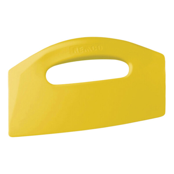 A yellow Remco bench scraper with a yellow handle.