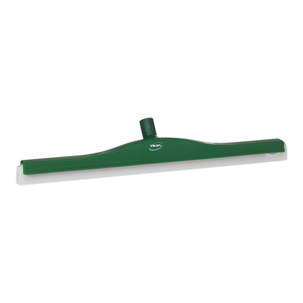 A green and white Vikan floor squeegee with a revolving neck.
