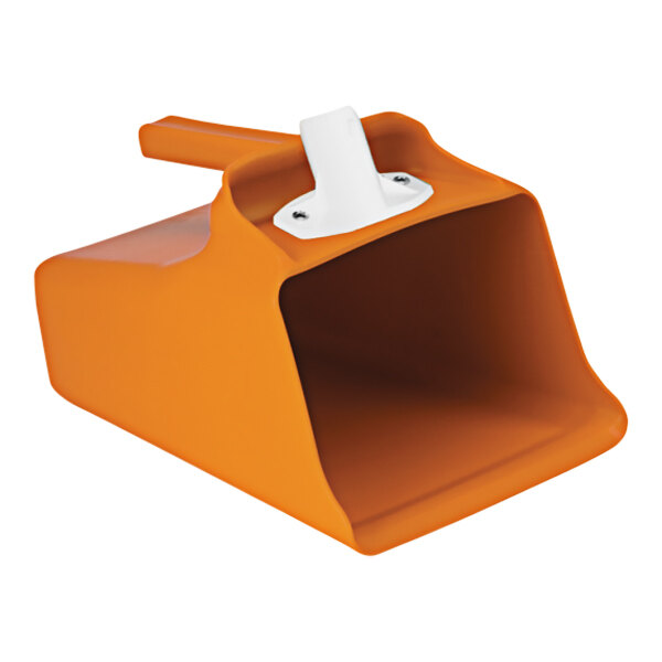 An orange plastic Remco scoop with a white handle.