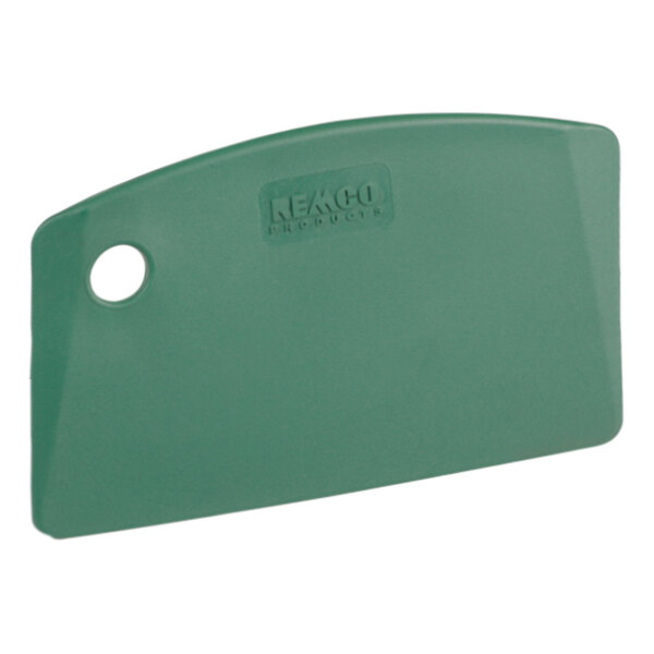 A green plastic Remco bowl scraper with a hole in the handle.