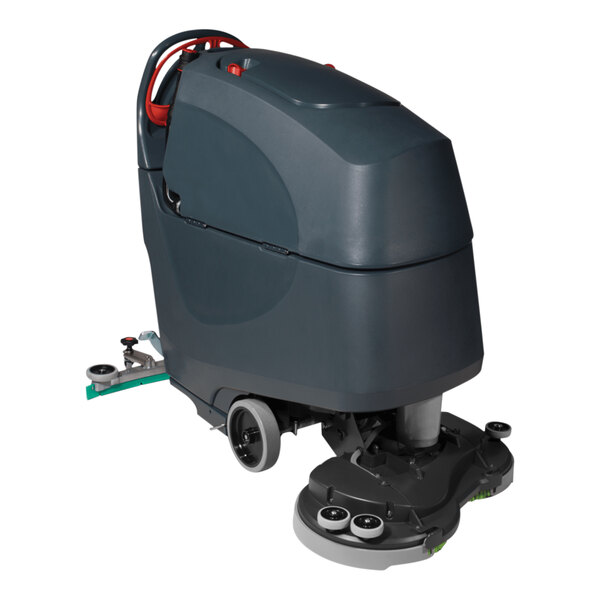 A NaceCare Solutions cordless walk behind floor scrubber with wheels on the floor.