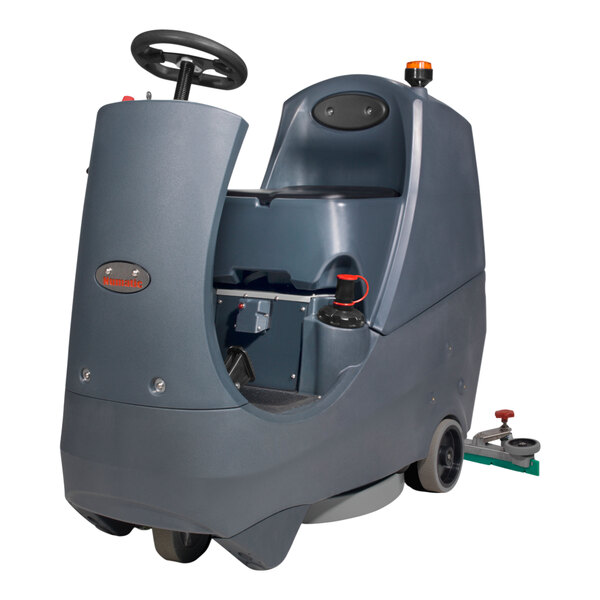 A NaceCare Solutions cordless ride-on floor scrubber with wheels and a seat.