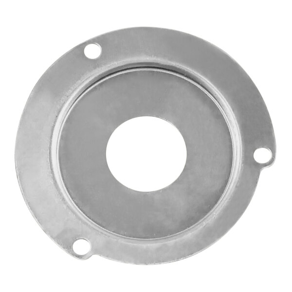 A silver circular protective plate with holes.