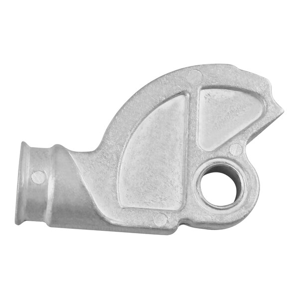 A silver aluminum CRB Cleaning Systems lower handle connector with a hole in it.