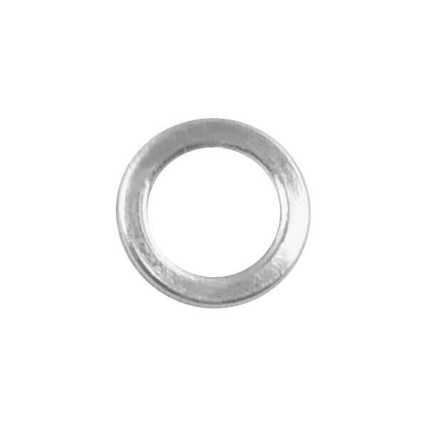 A close-up of a silver circle with a spring on a white background.