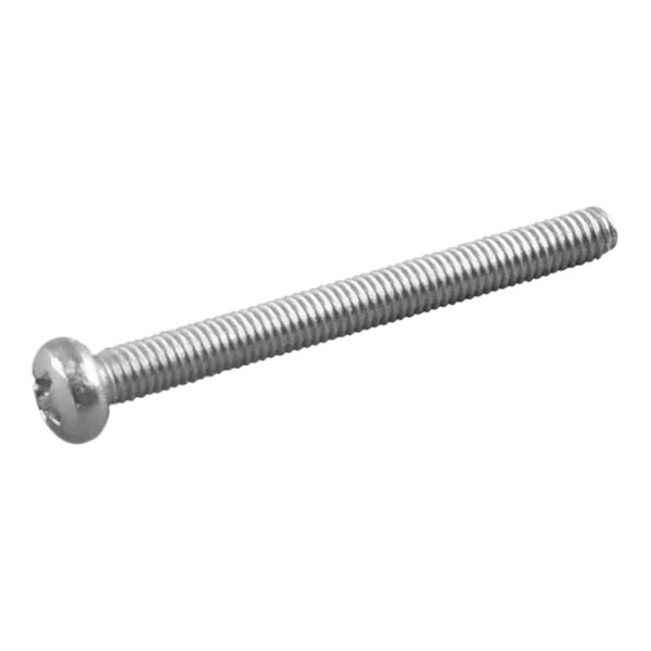 A close-up of a CRB Cleaning Systems stainless steel screw with a round head.