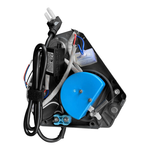 A blue and black CRB Cleaning Systems E21 housing unit with wires.