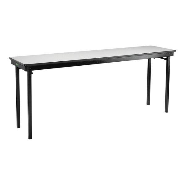 A gray rectangular National Public Seating folding table with T-mold edge.