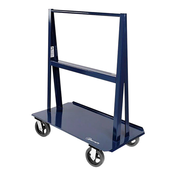 A blue Jescraft steel A-frame cart with wheels.